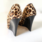 Jimmy Choo Leopard Calf Hair Peep-Toe Wedge Pumps (39)