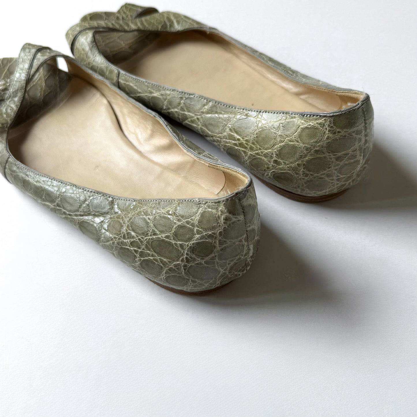Vintage Prada Croc Embossed Peep Toe Ballet Flats (41)