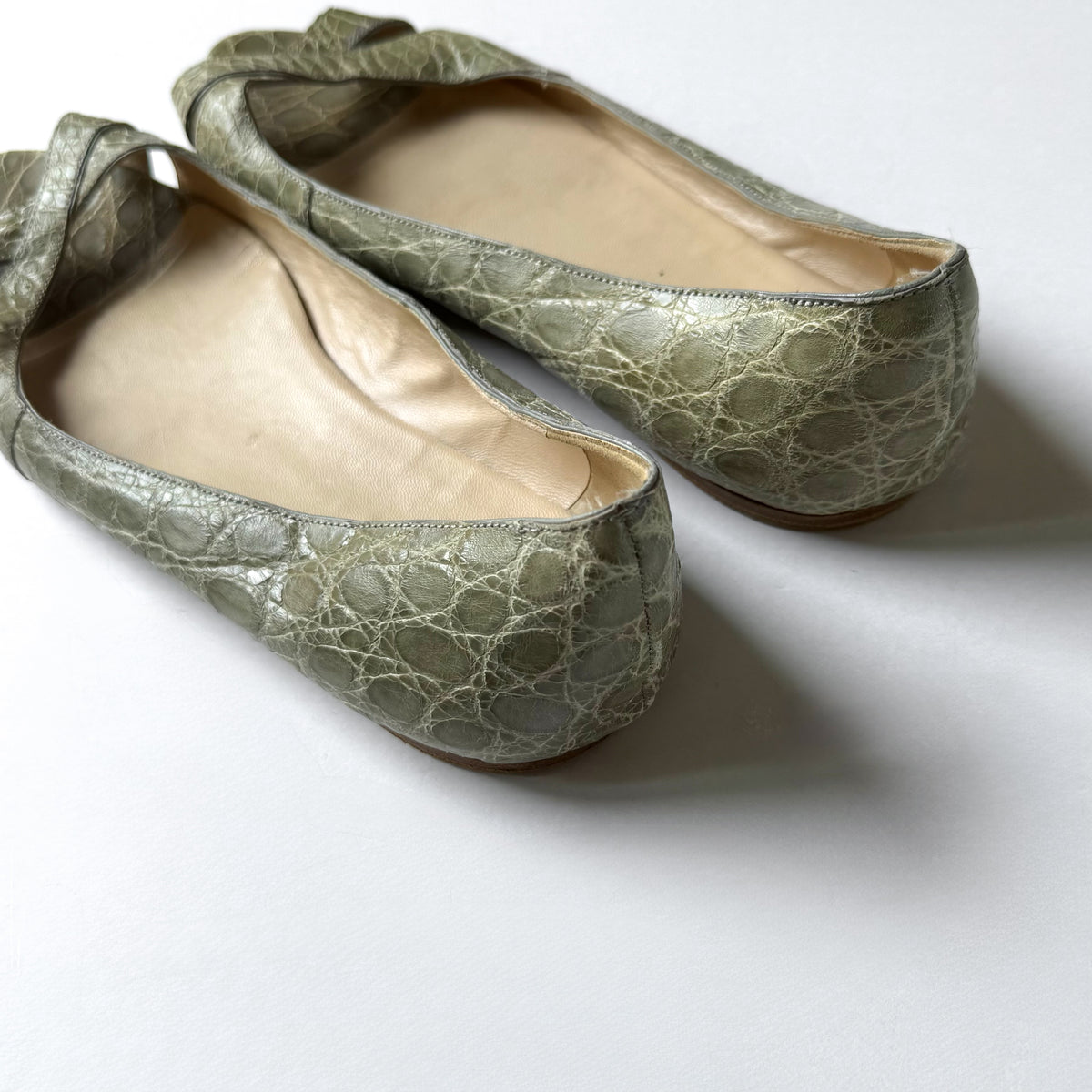 Vintage Prada Croc Embossed Peep Toe Ballet Flats (41)