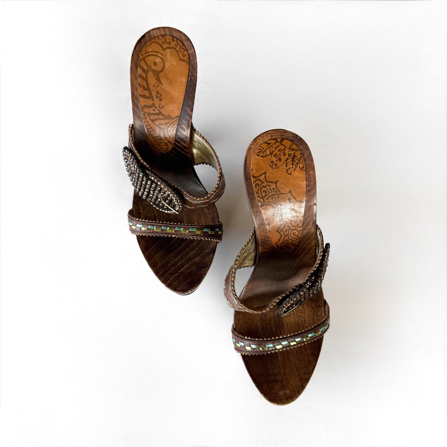 Vintage Giuseppe Zanotti Embellished Wooden Sandal Heels (6.5)