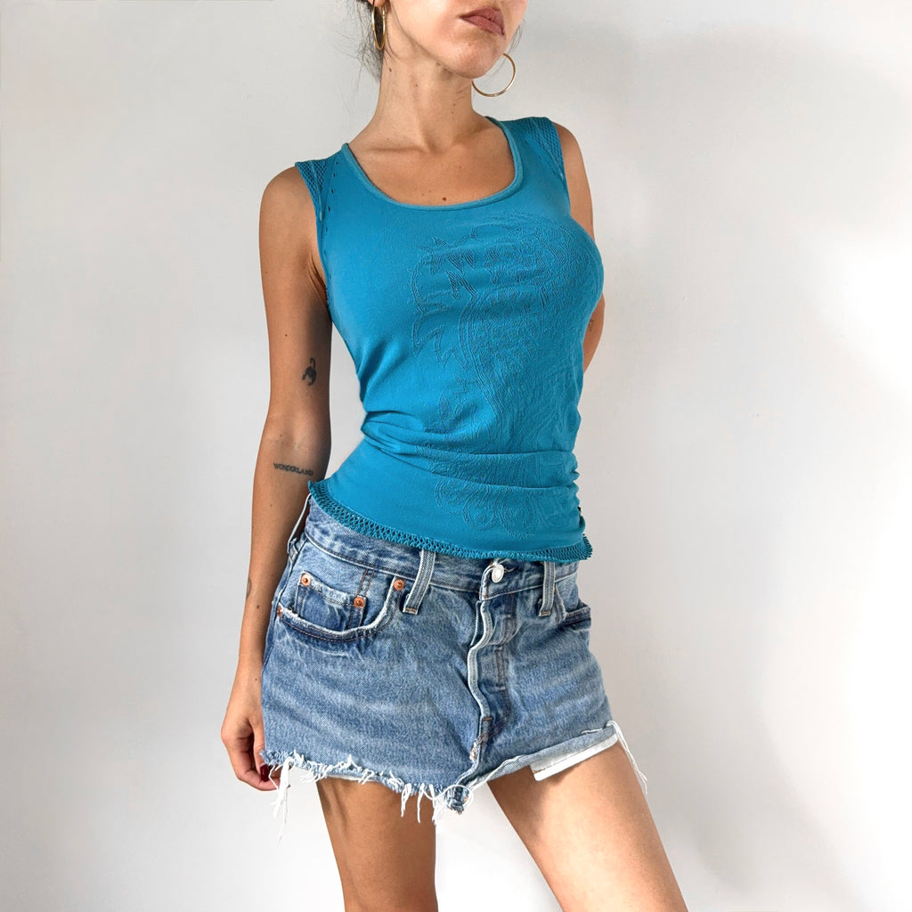 Vintage Cavalli Turqoise Mesh Embossed Tank Top