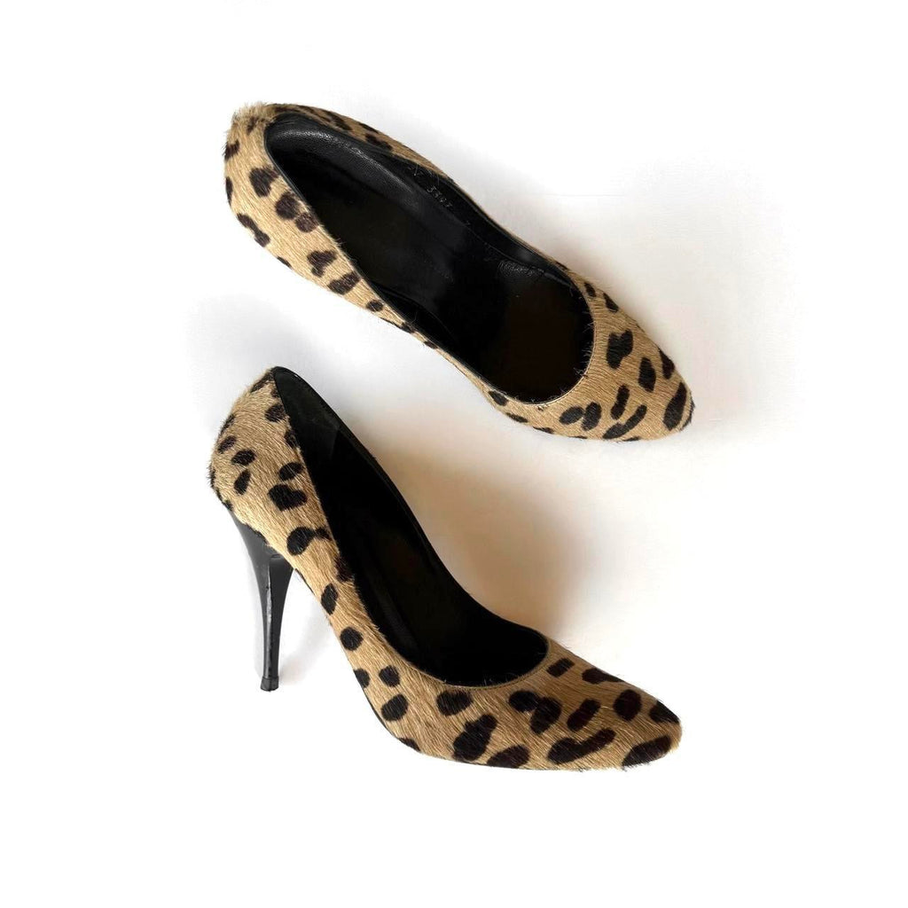 Vintage Giuseppe Zanotti Pony Hair Leopard Print Heels (37)