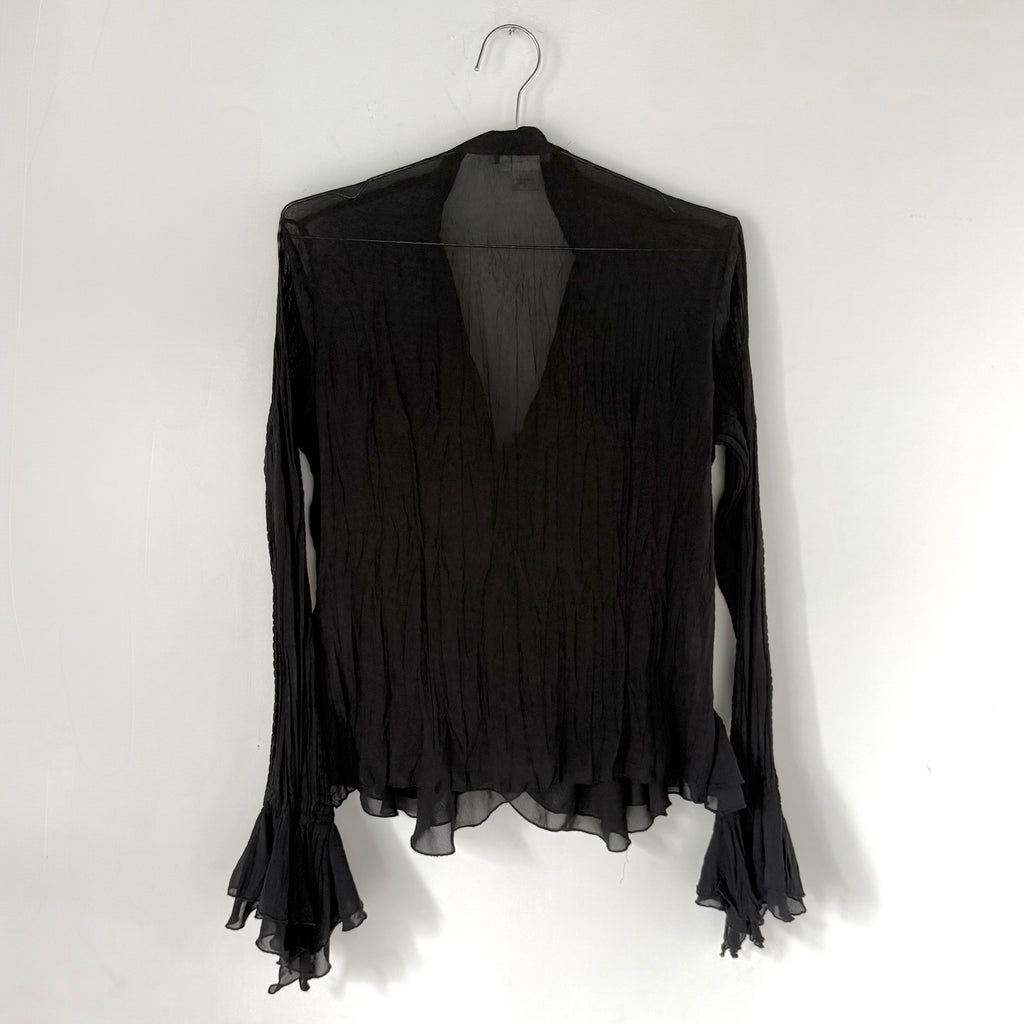 Vintage Black Sheer Ruffle Blouse