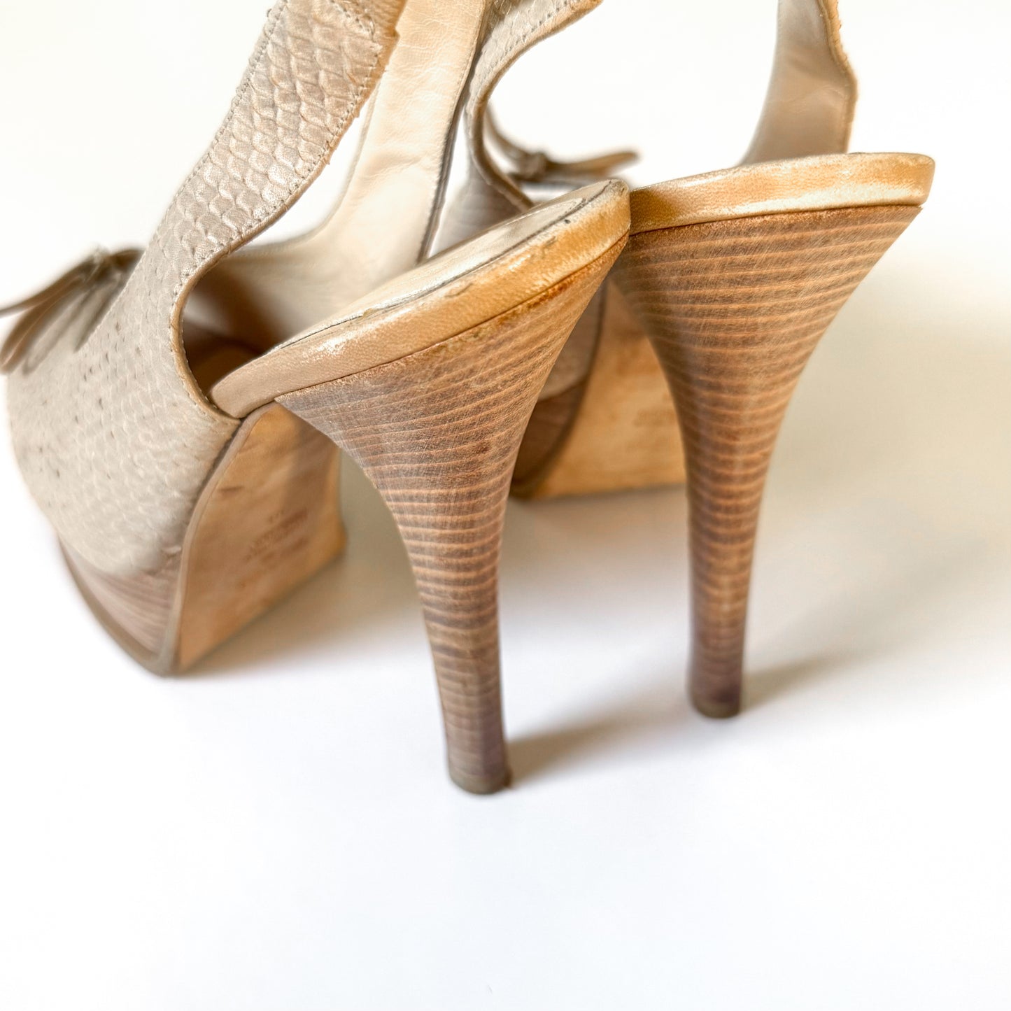 Vintage Fendi Y2K Snakeskin Peep Toe Platform Heels