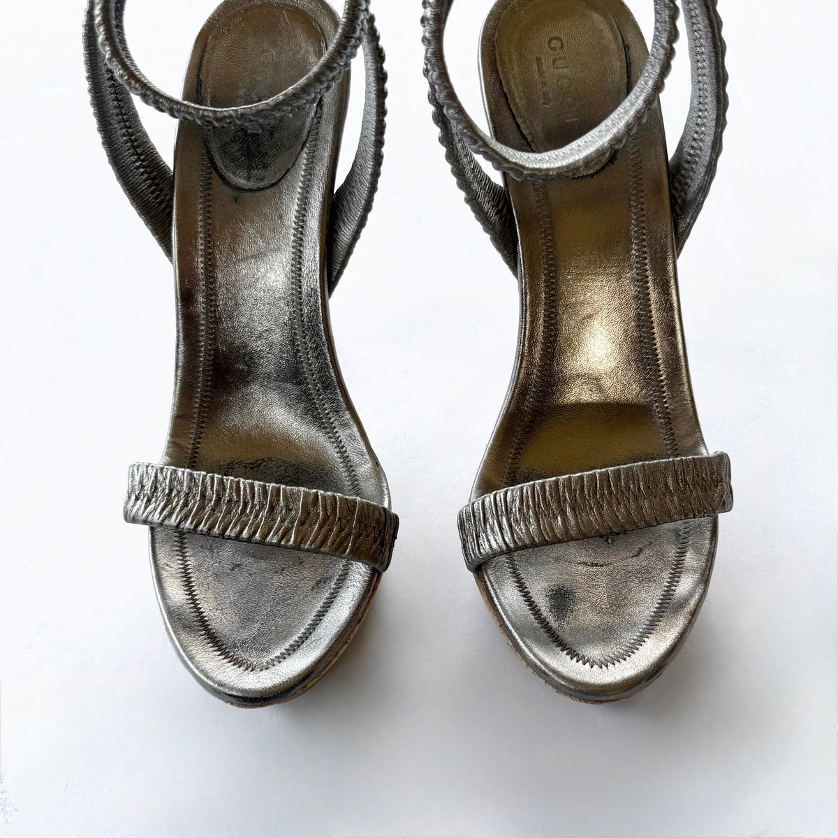 Vintage Gucci Silver Cork Platform Heels (8)
