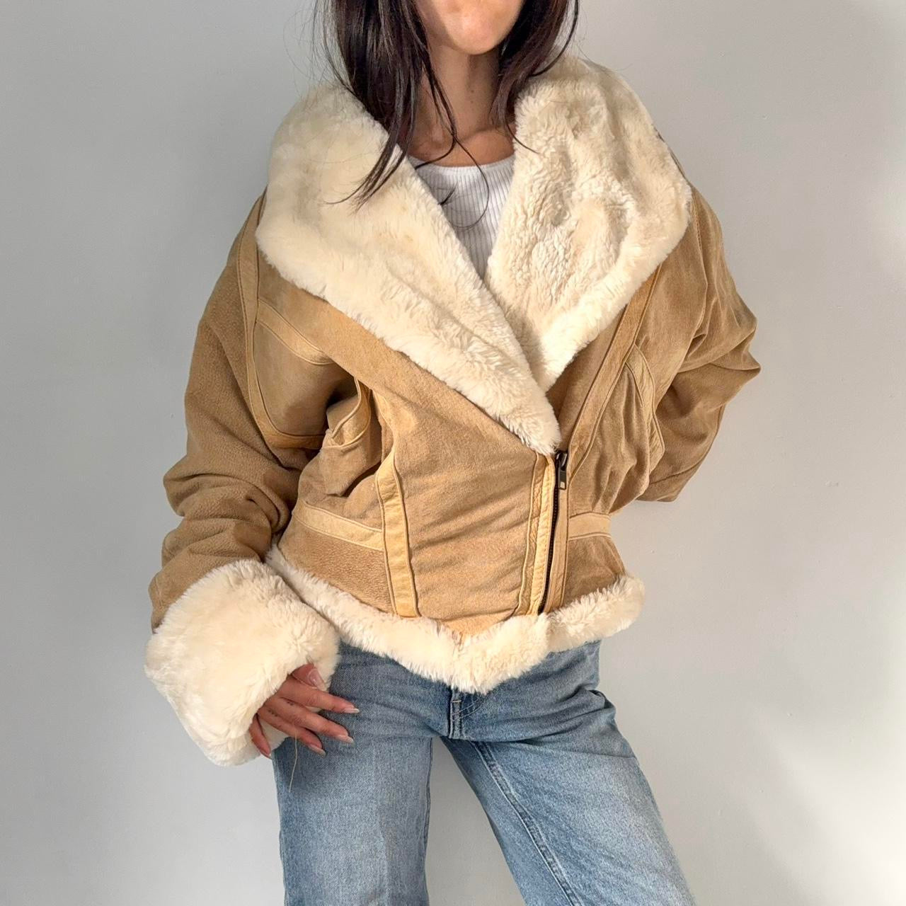 Vintage Suede Fur Trim Coat