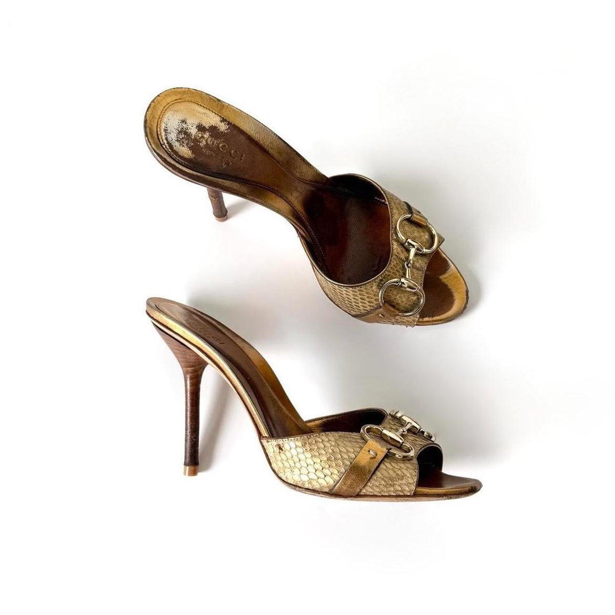 Vintage Gucci Gold Horsebit Mule Heels (7)