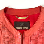 Roberto Cavalli Red Perforated Leather Jacket