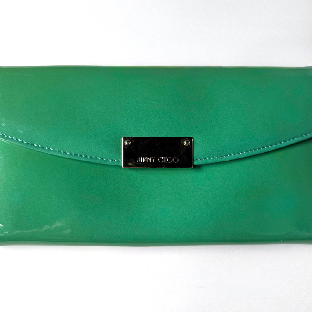 Jimmy Choo Teal Green Patent Leather Envelope Clutch
