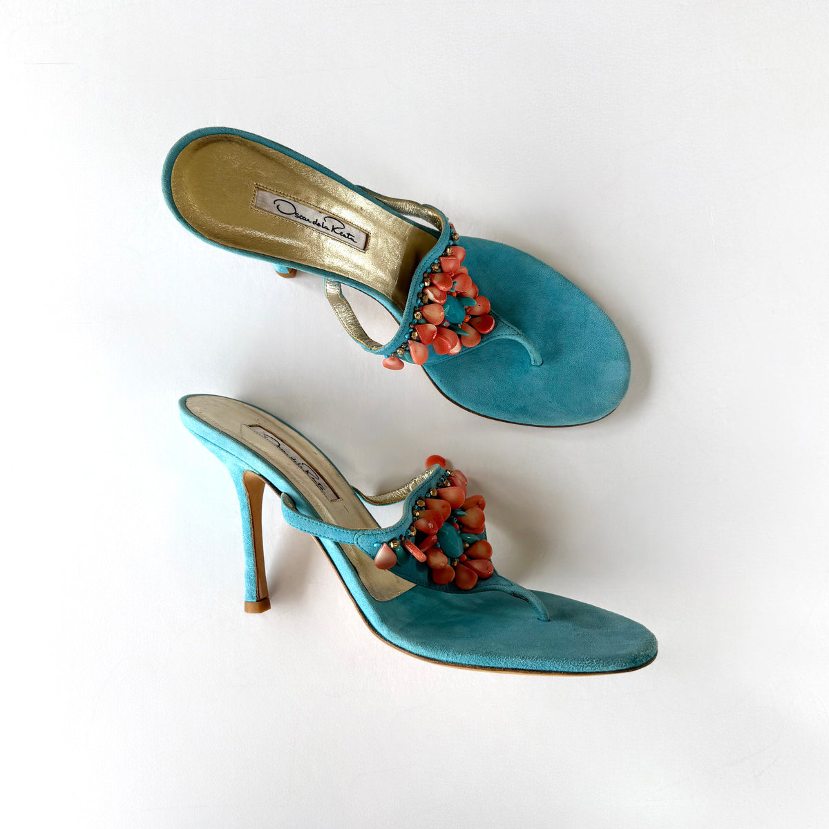 Vintage Oscar De La Renta Beaded Thong Sandal Heels (39)