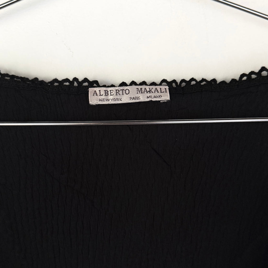 Alberto Makali Sheer Black Tie Front Bell Sleeve Top