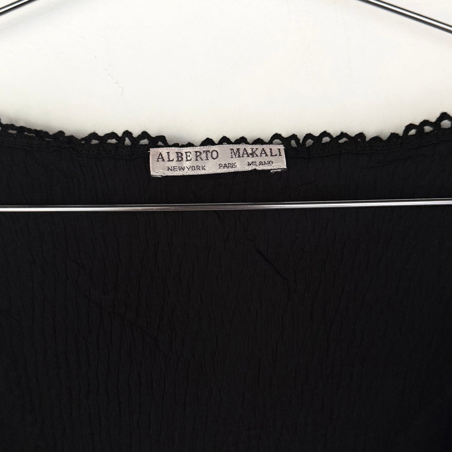 Alberto Makali Sheer Black Tie Front Bell Sleeve Top