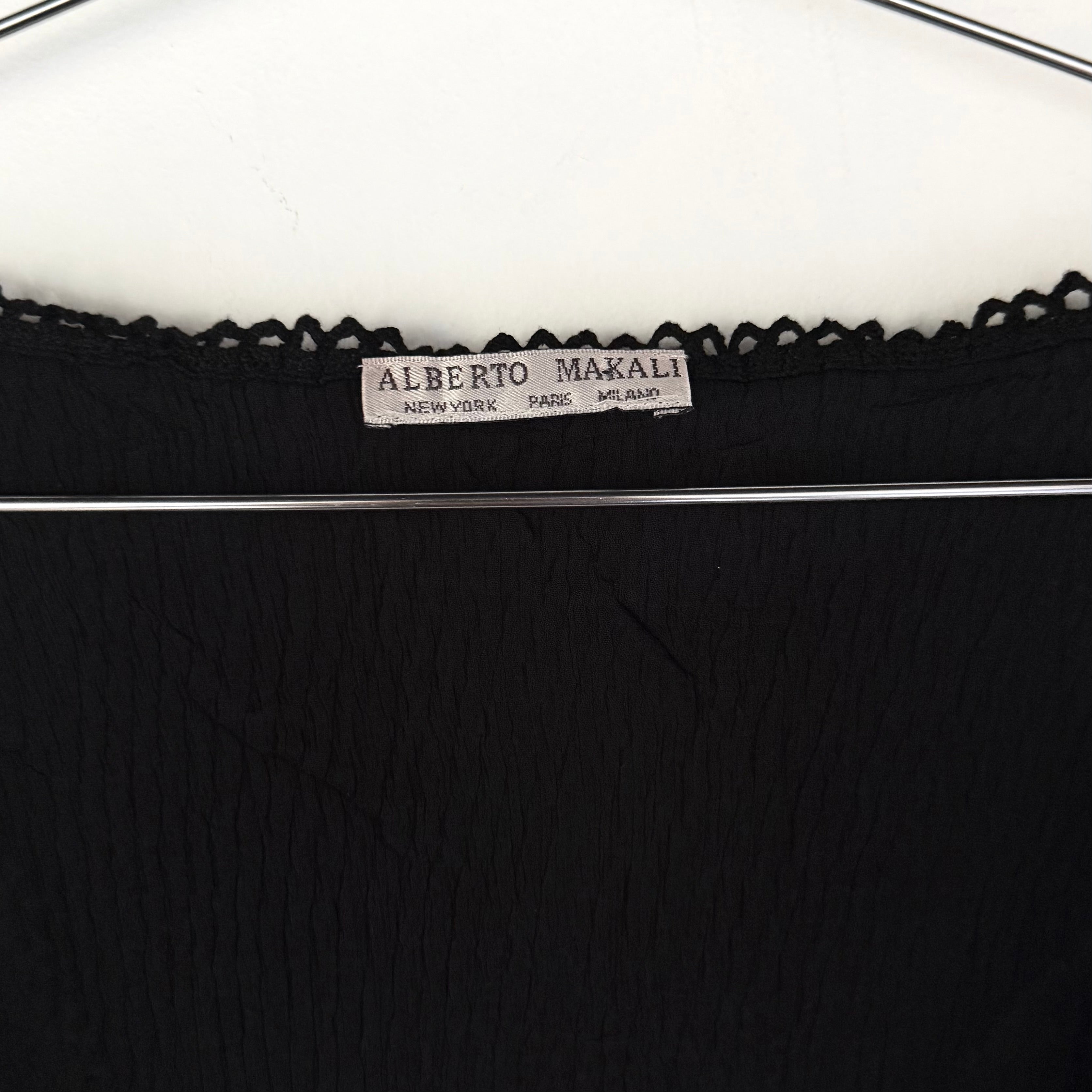Alberto Makali Sheer Black Tie Front Bell Sleeve Top