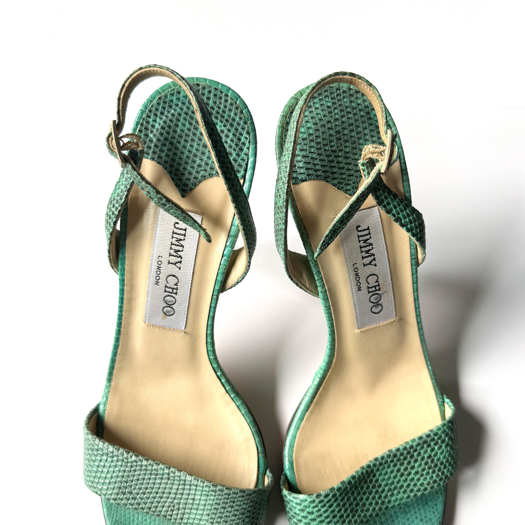 Vintage Jimmy Choo Turquoise Slingback Sandal Heels (37.5)