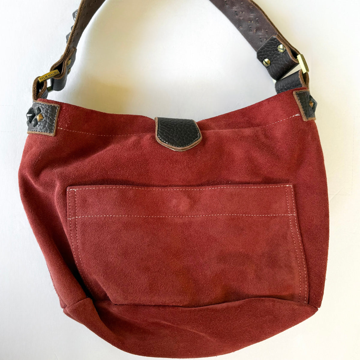 Vintage Tylie Malibu Red Suede Studded Hobo Bag