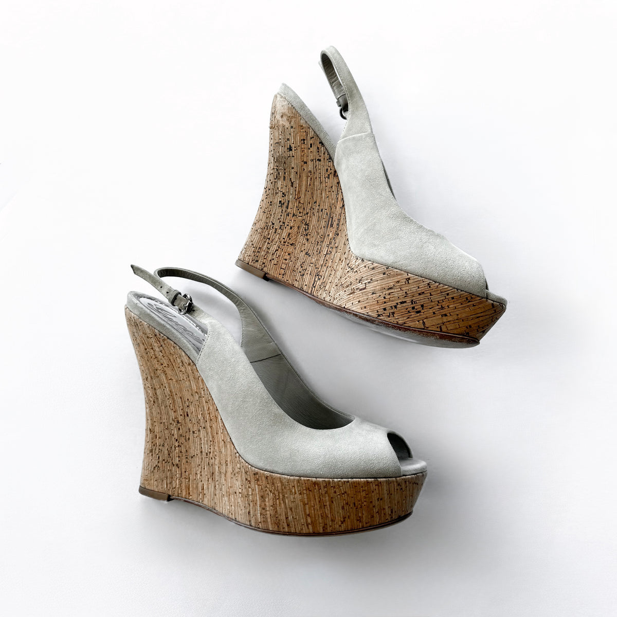 Vintage Gucci Suede Cork Platform Wedge Heels (37.5)