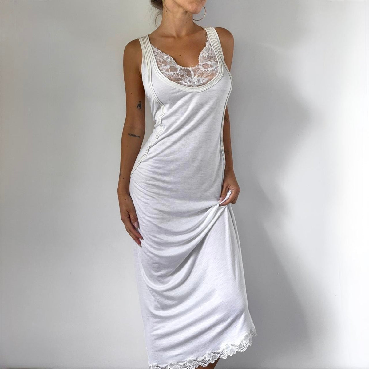Vintage La Perla White Lace Midi Slip Dress