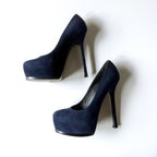 YSL Navy Suede Platform Stiletto Pumps (37.5)