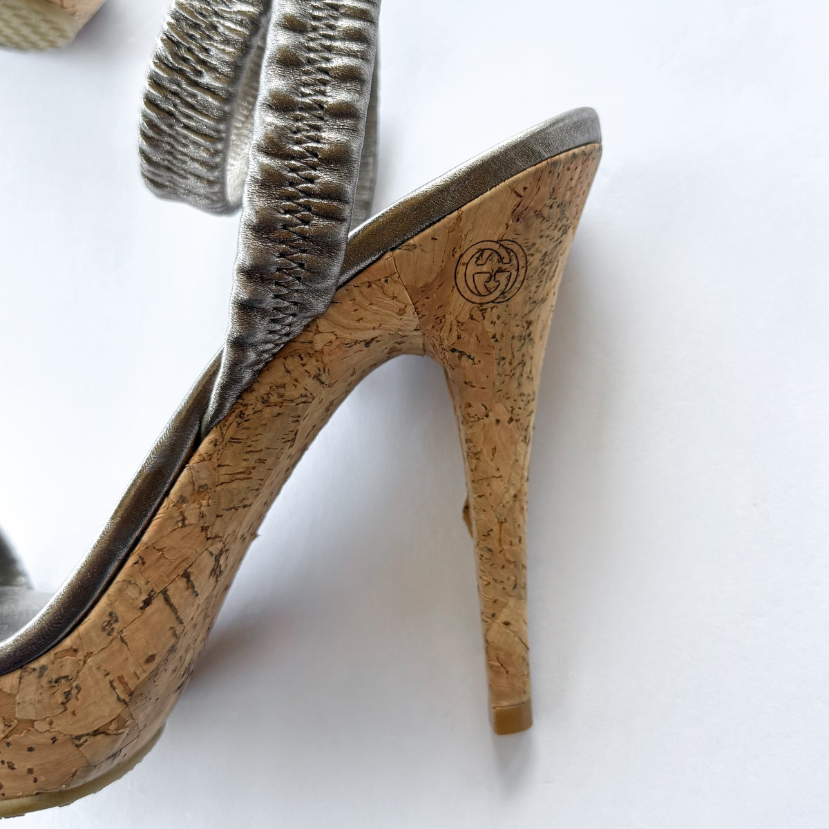Vintage Gucci Silver Cork Platform Heels (8)