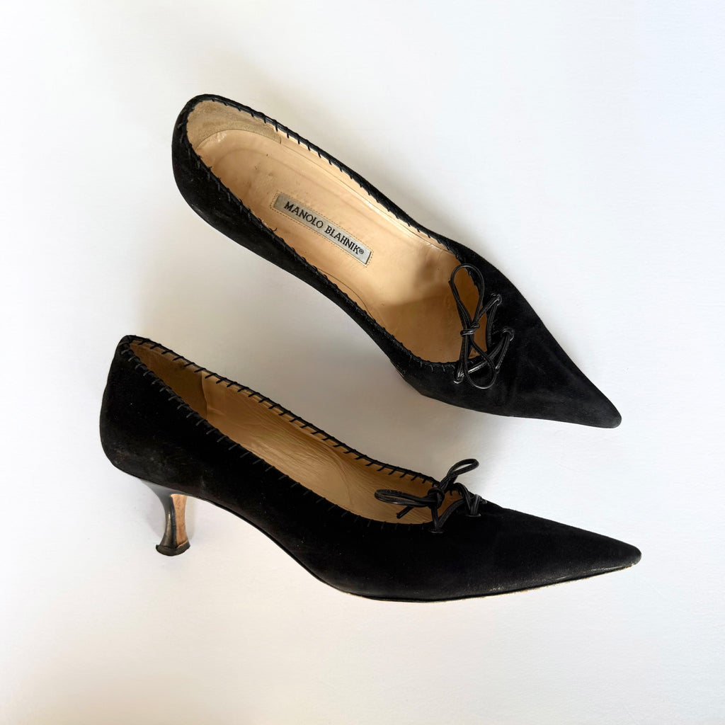 Manolo Blahnik Suede Lace Up Heels