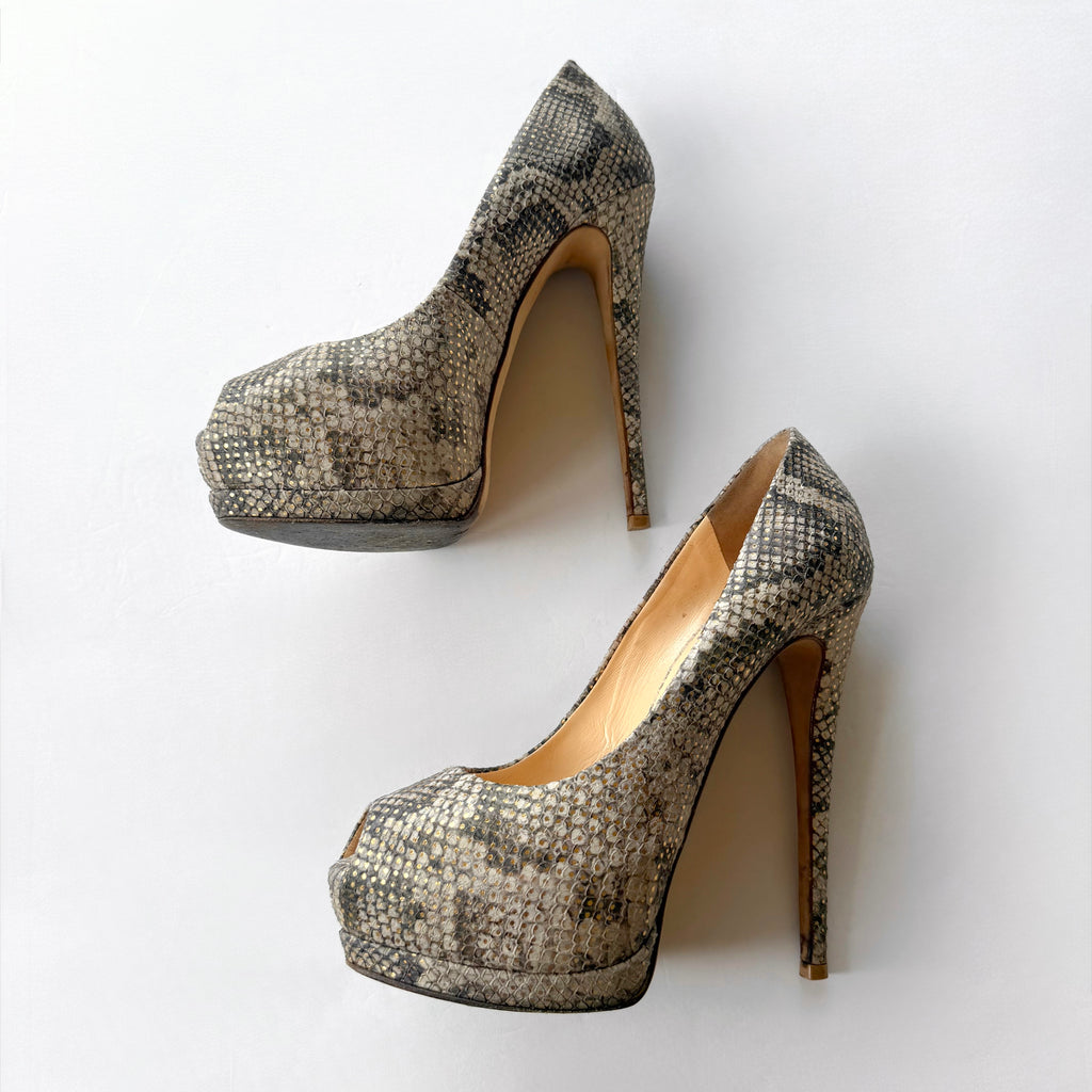 Giuseppe Zanotti Python Print Platform Peep Toe Heels (37)
