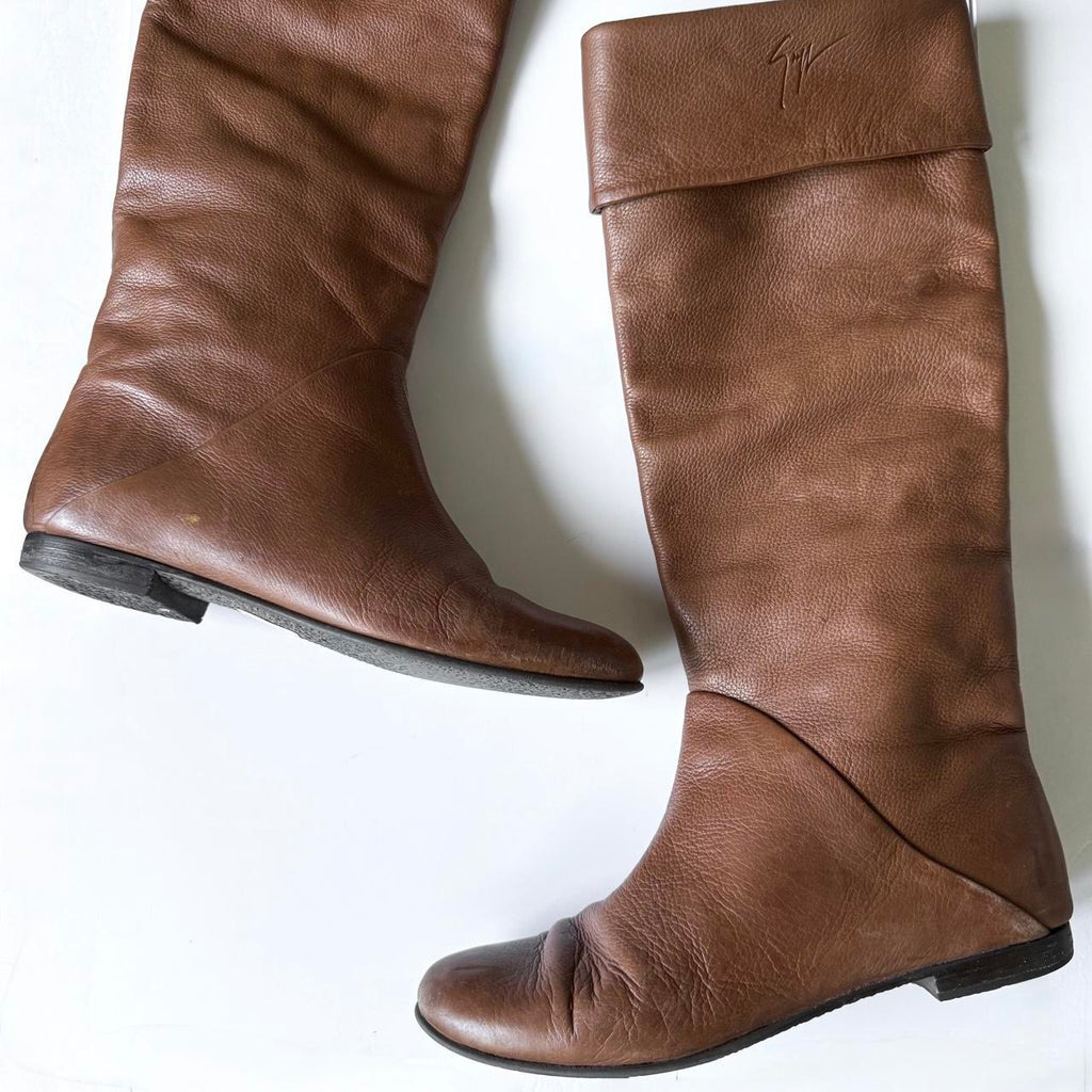 Vintage Giuseppe Zanotti Brown Leather Fold-over Riding Boots (9)