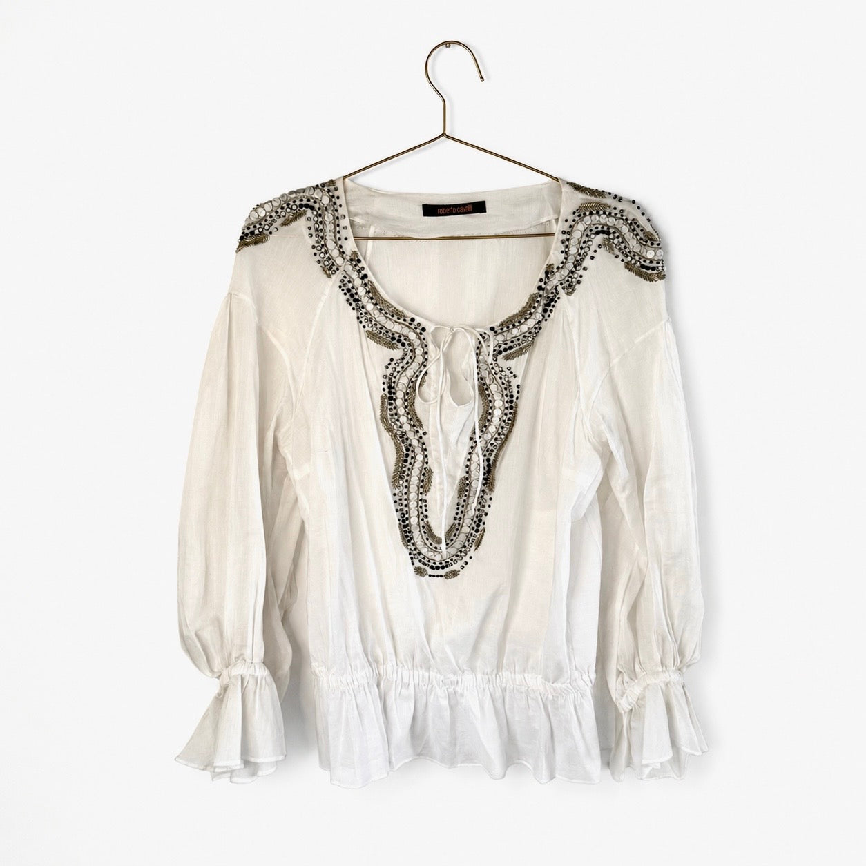 Vintage Roberto Cavalli Embellished Linen Tunic Top