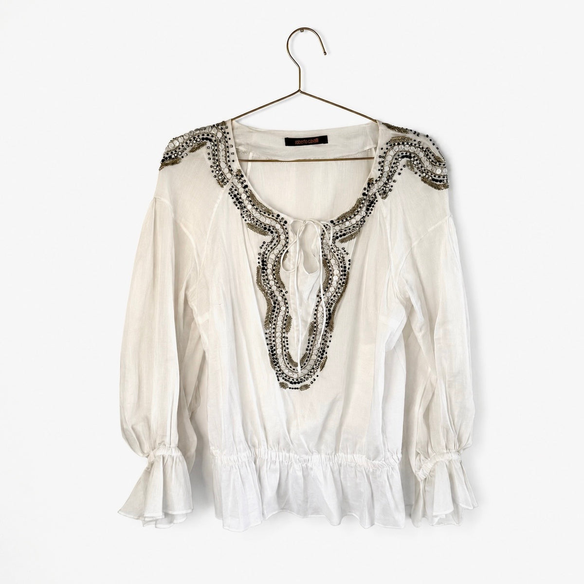 Vintage Roberto Cavalli Embellished Linen Tunic Top