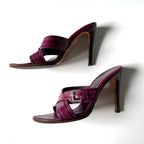 Vintage Yves Saint Laurent Plum Leather Buckle Mule Heels (38)