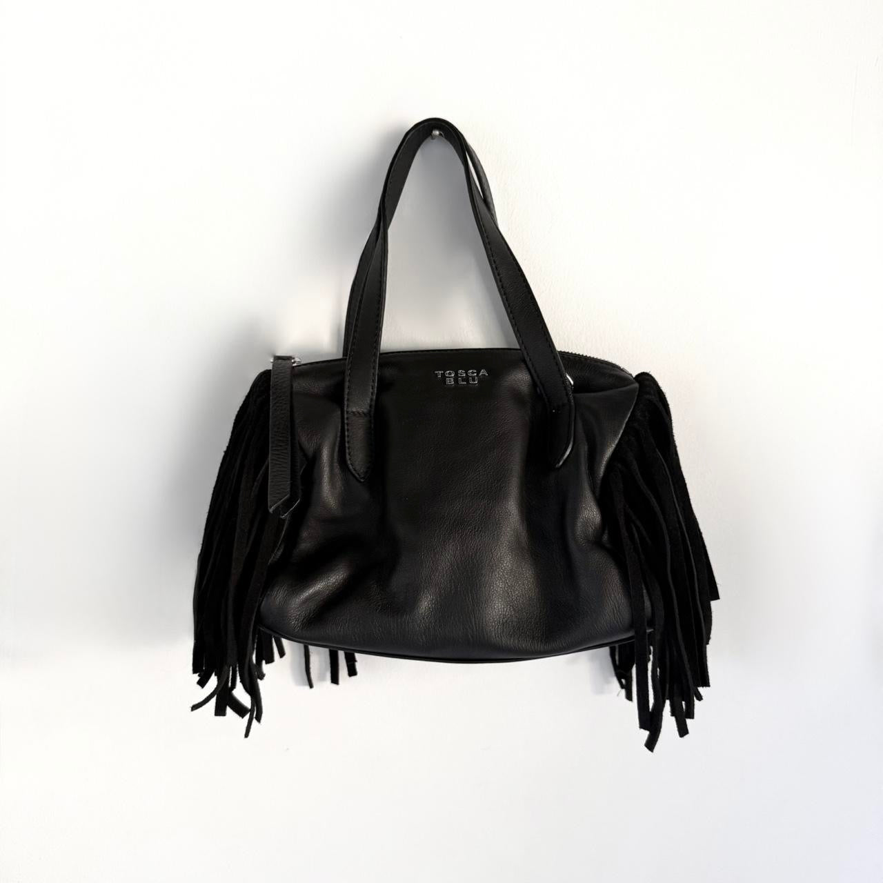 Small Black Leather Fringe Bag