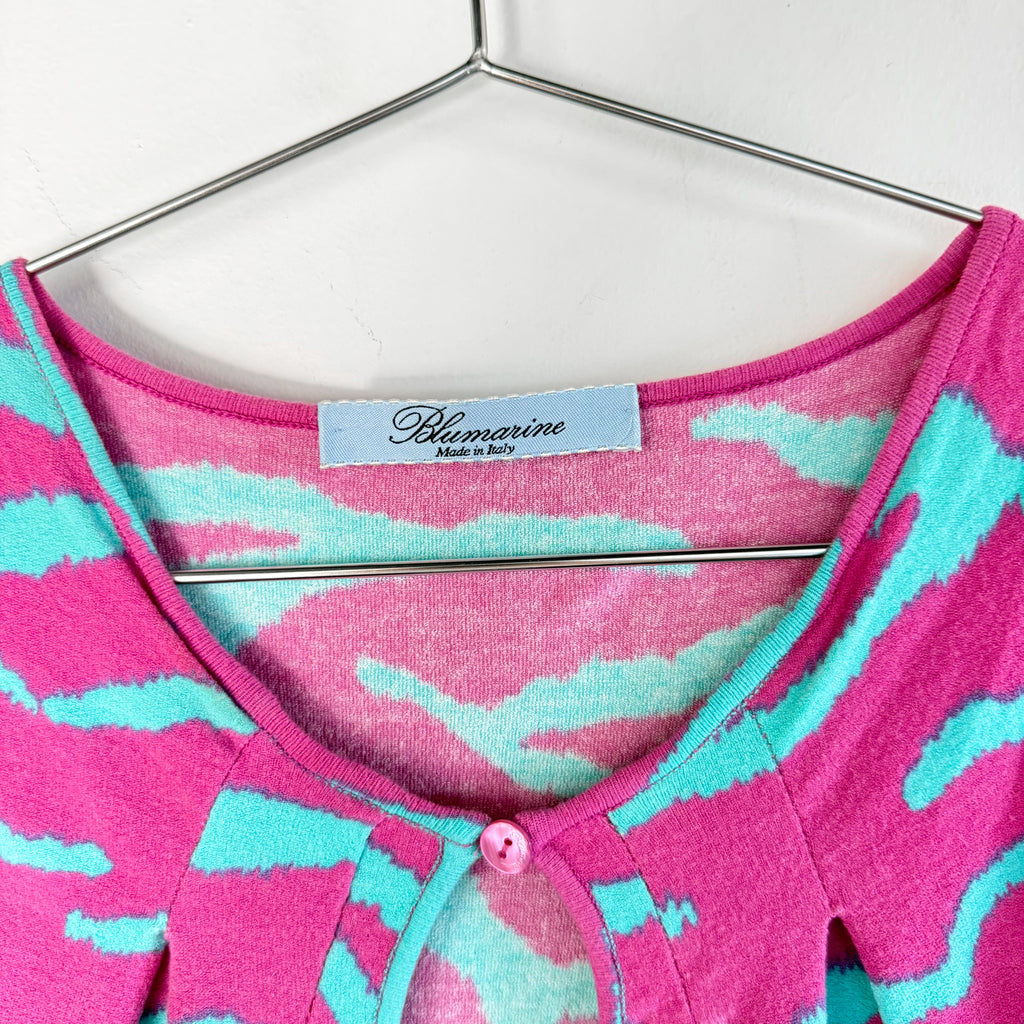 Vintage Blumarine Turquoise Pink Zebra Print Tank Top