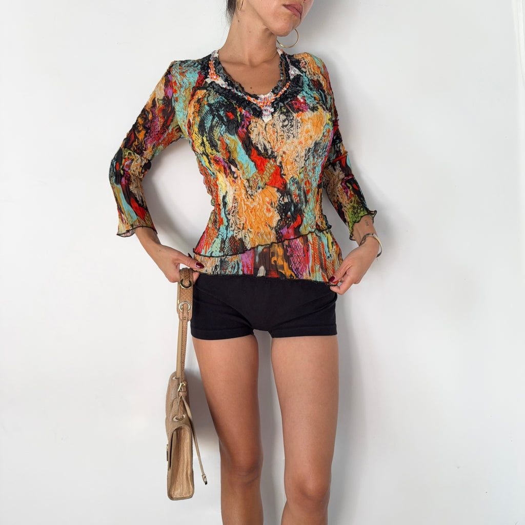 Alberto Makali Sheer Mesh Beaded Top