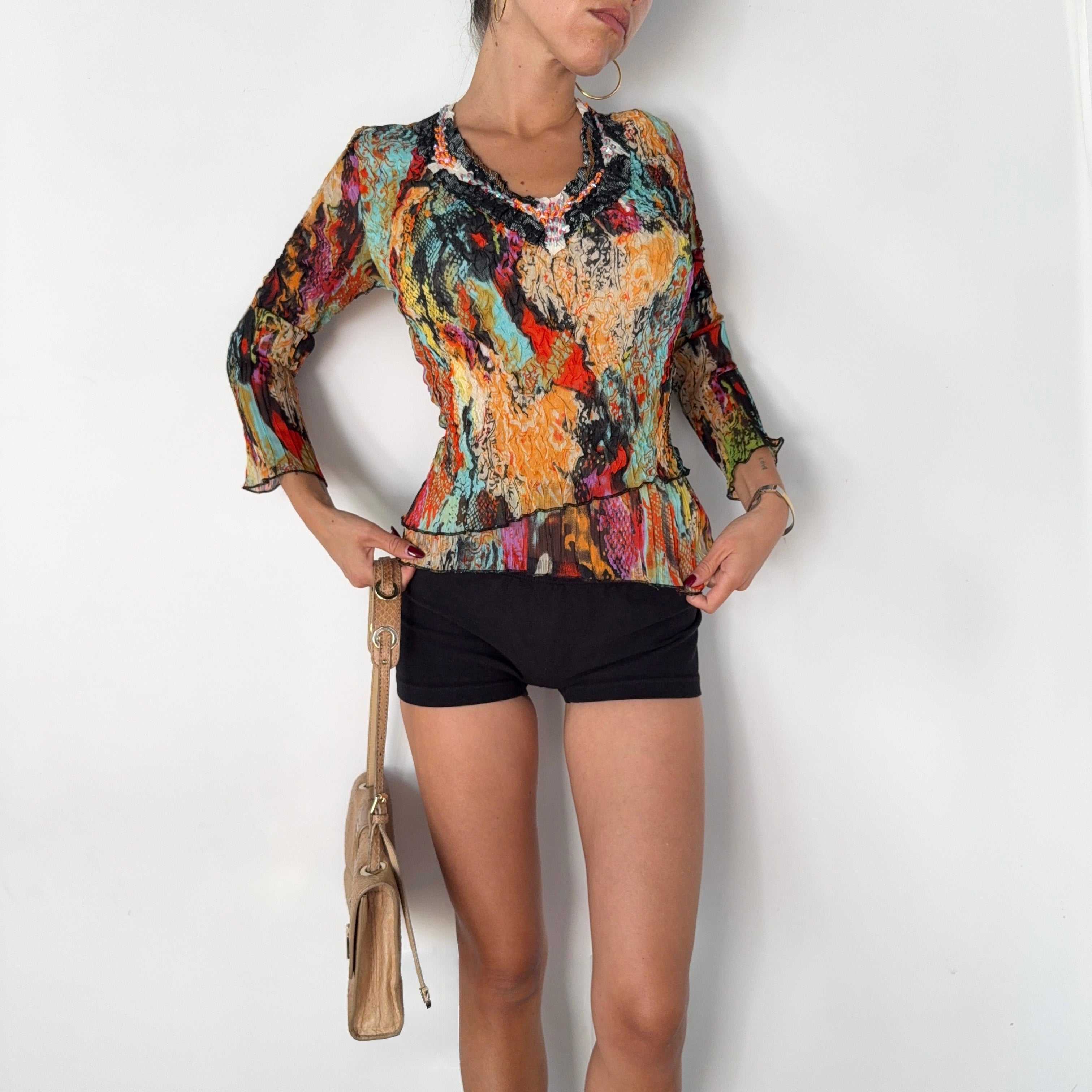Alberto Makali Sheer Mesh Beaded Top