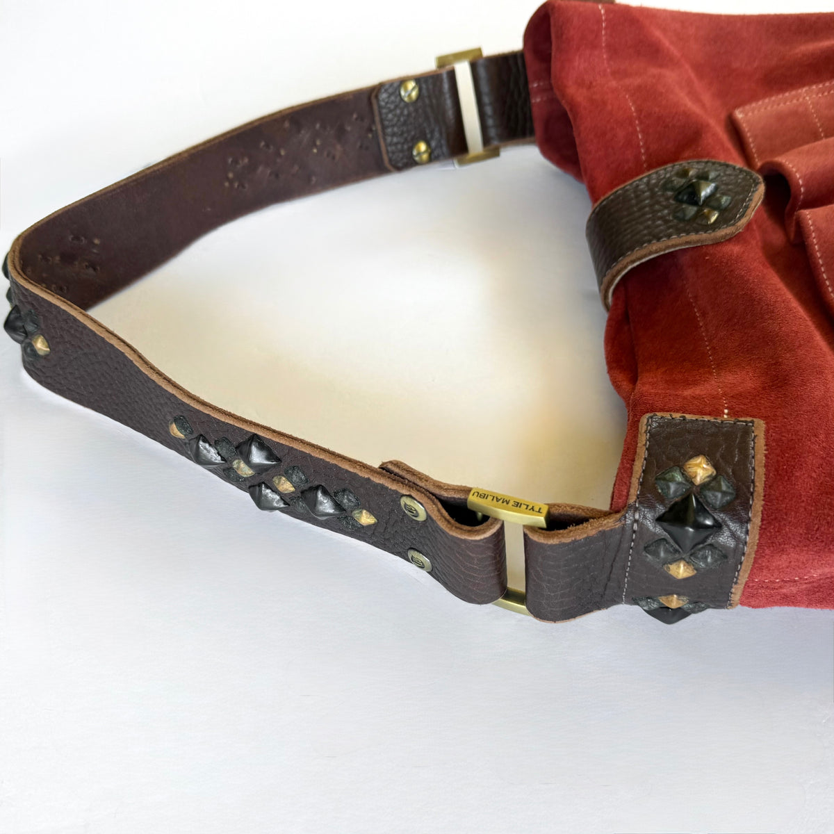 Vintage Tylie Malibu Red Suede Studded Hobo Bag