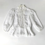 Vintage White Sheer Lace Blouse Peplum Top