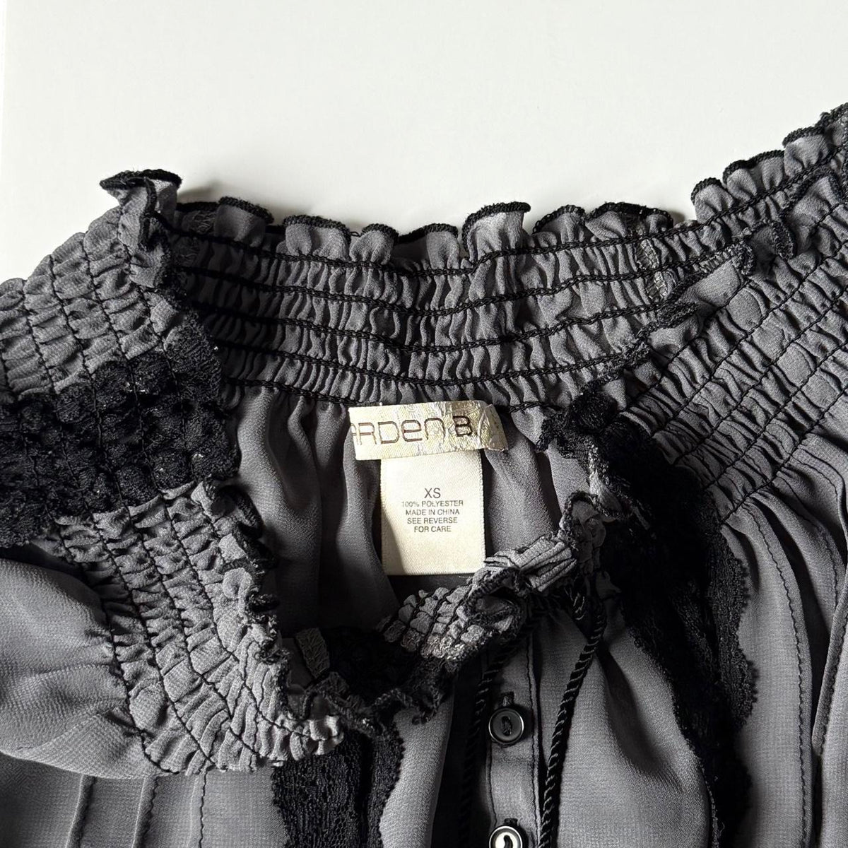Vintage Arden B Gray Lace Smocked Corset Blouse