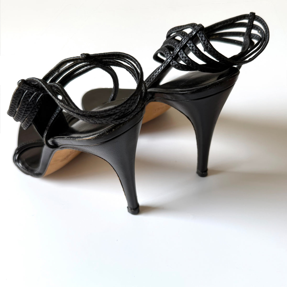Vintage Gucci Black Strappy Leather Heels (8.5)