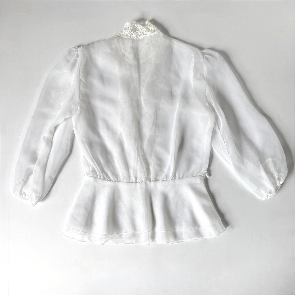 Vintage White Sheer Lace Blouse Peplum Top