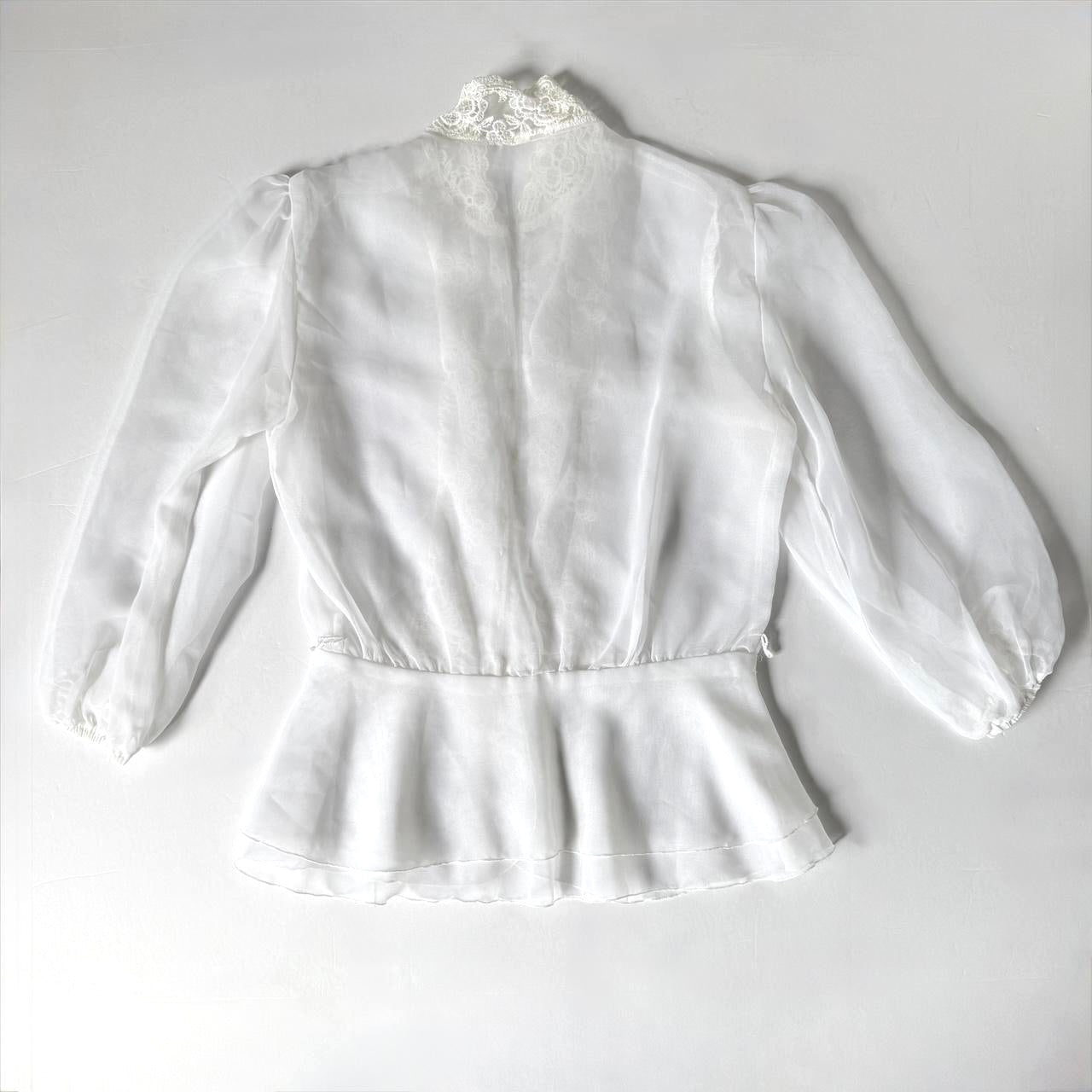 Vintage White Sheer Lace Blouse Peplum Top