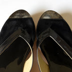 Jimmy Choo Black Patent Leather Cork Wedge Thong Platform Heels (39.5)