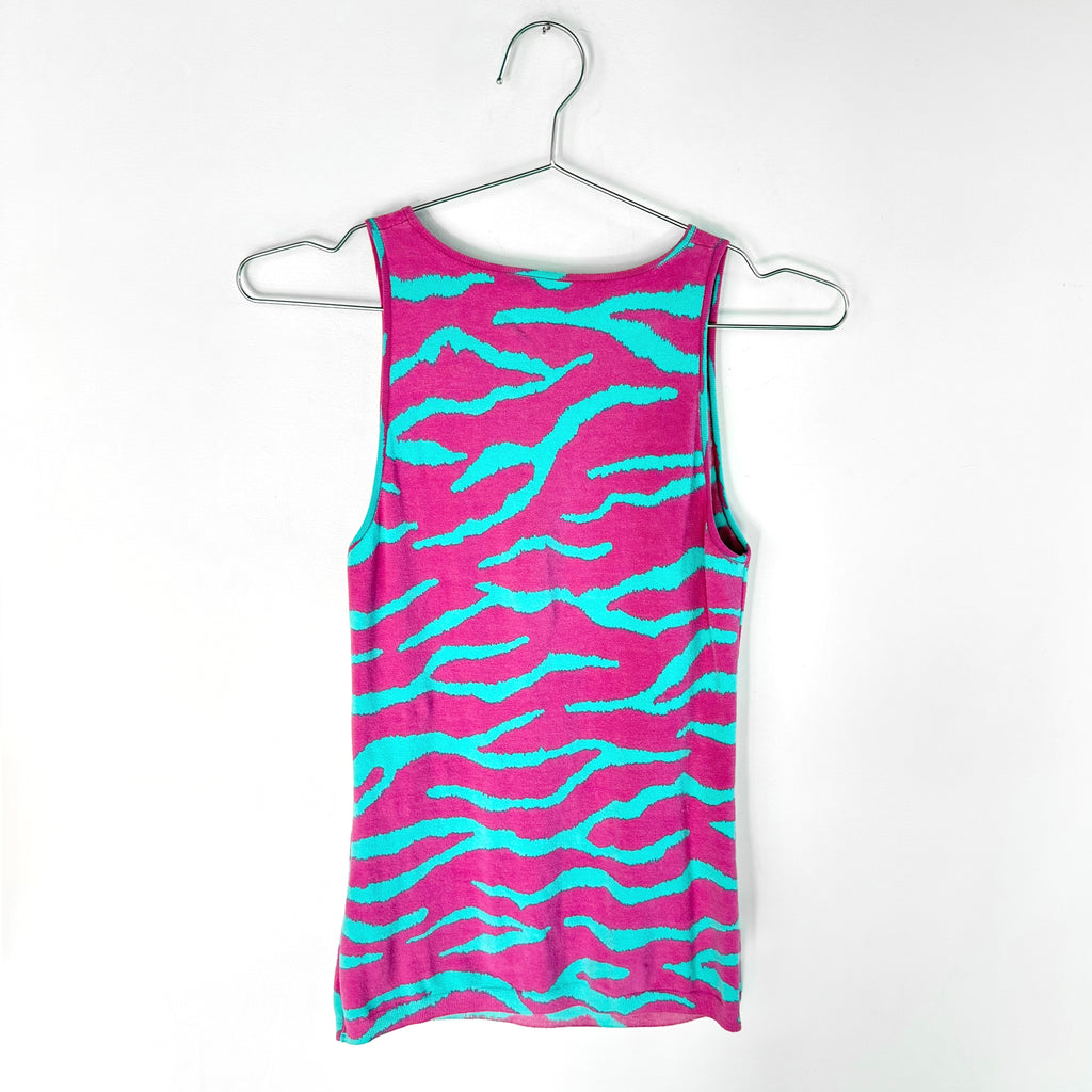 Vintage Blumarine Turquoise Pink Zebra Print Tank Top