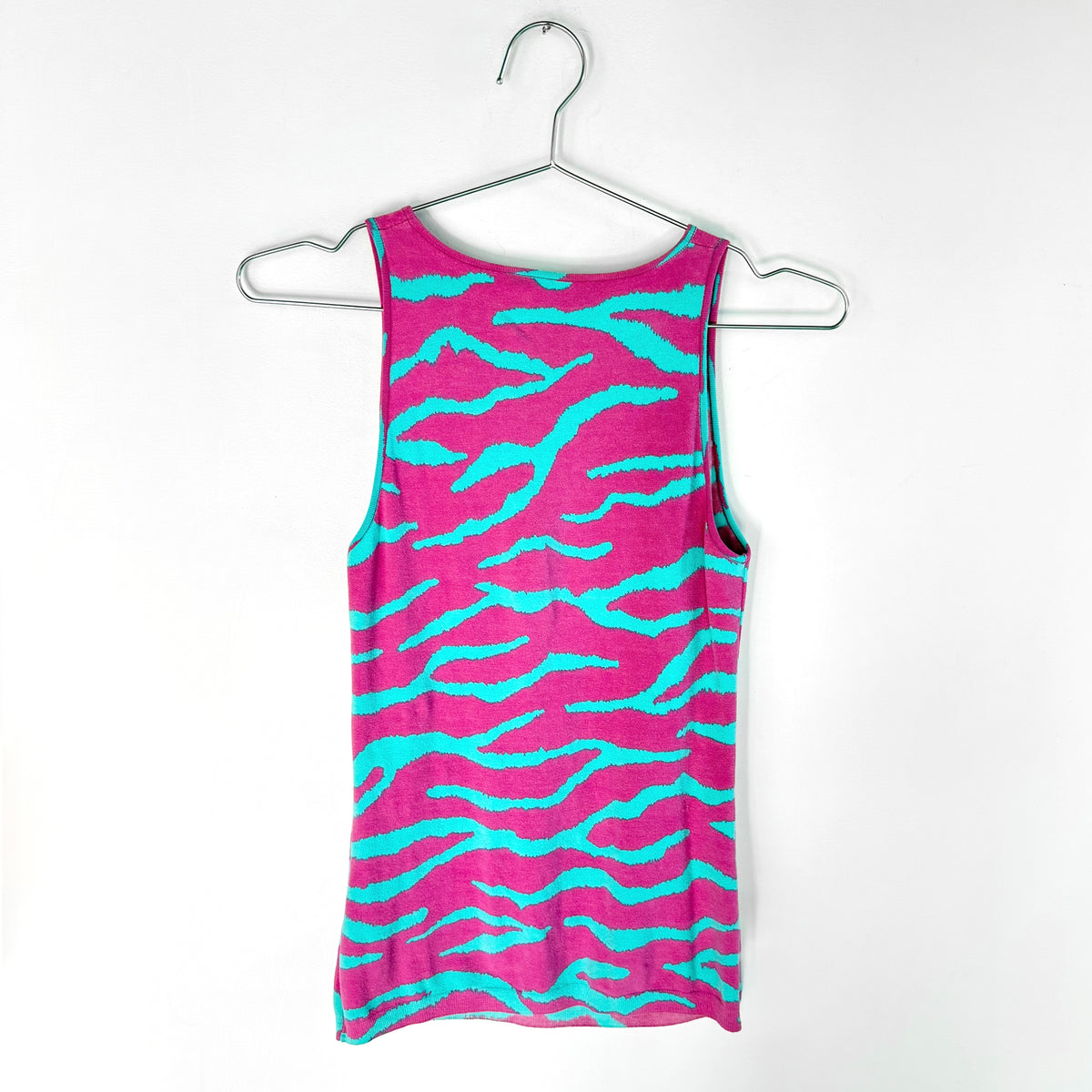 Vintage Blumarine Turquoise Pink Zebra Print Tank Top