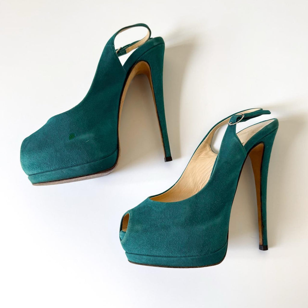 Giuseppe Zanotti Teal Suede Slingback Platform Heels (37)