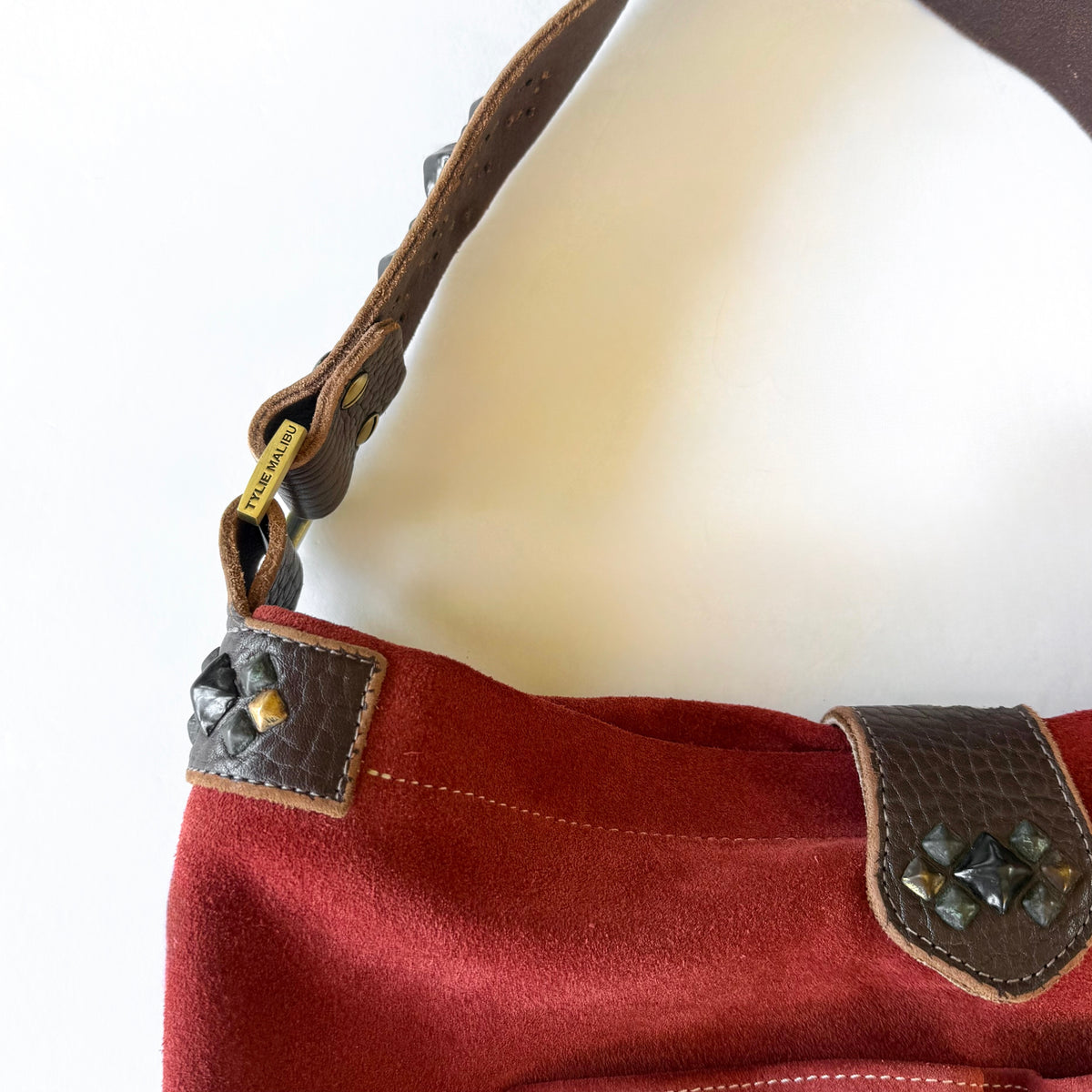 Vintage Tylie Malibu Red Suede Studded Hobo Bag