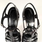 Saint Laurent Paris Black Croc Cage Platform Sandal Heels (39)