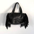 Small Black Leather Fringe Bag