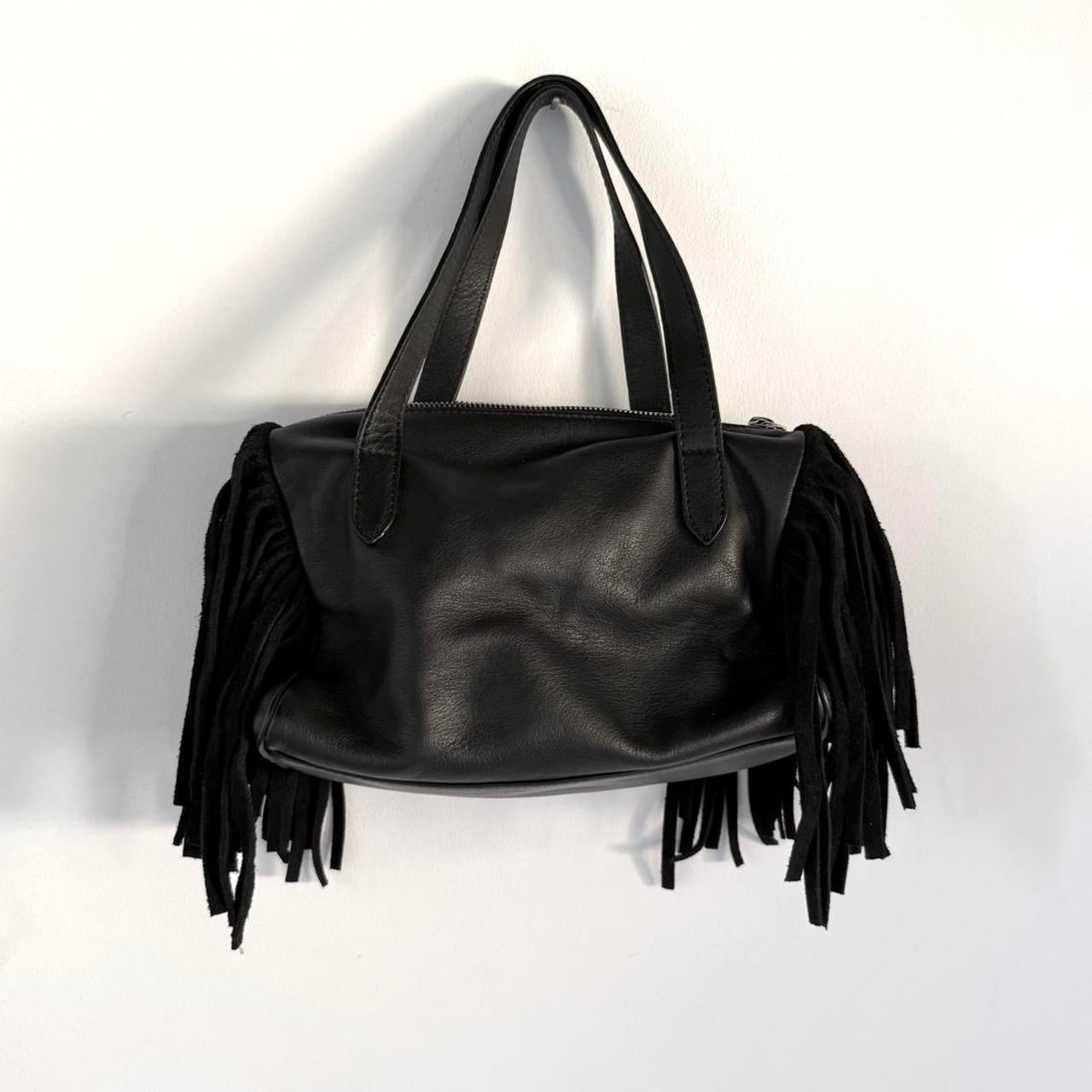 Small Black Leather Fringe Bag