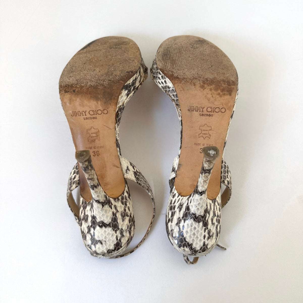 Vintage Jimmy Choo Snakeskin Sandal Heels (38)