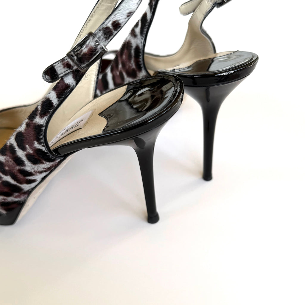 Jimmy Choo Leopard Print Pony Hair Slingback Heels