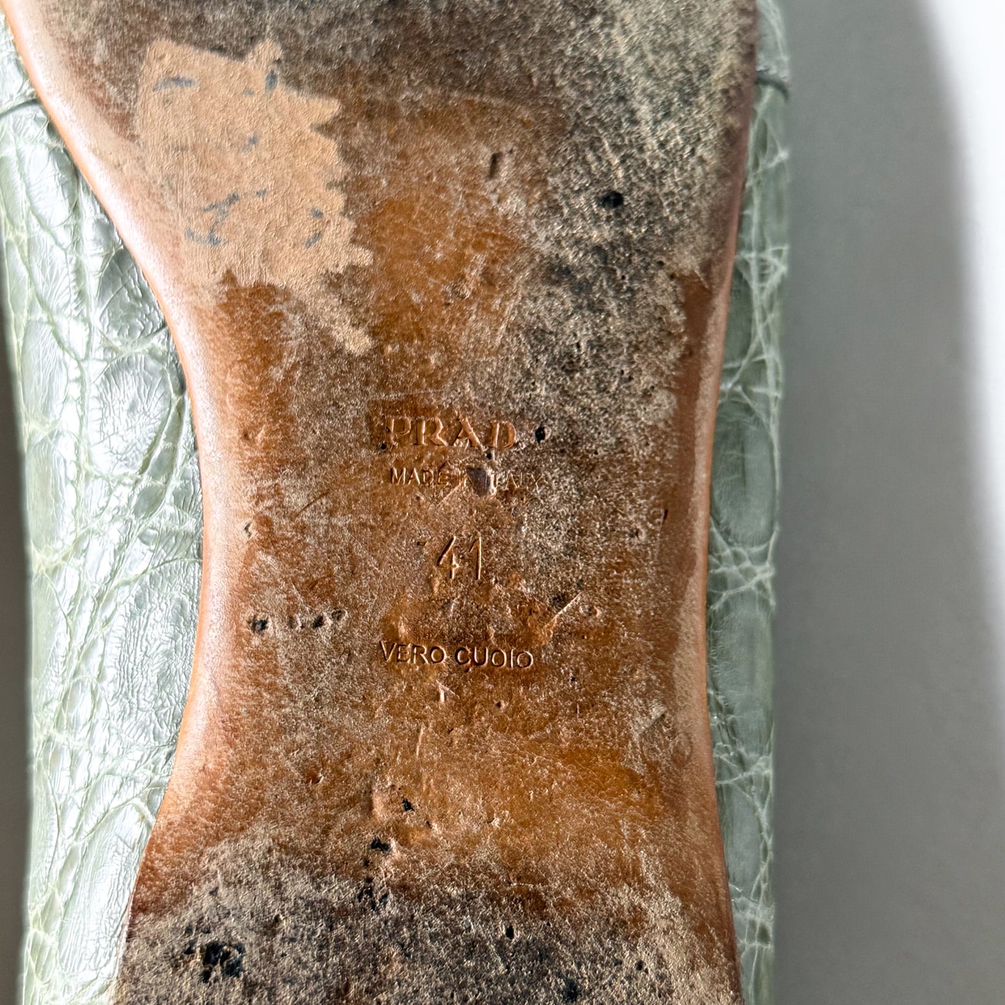 Vintage Prada Croc Embossed Peep Toe Ballet Flats (41)